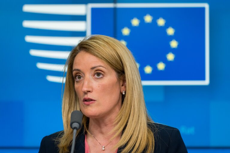 Press conference by Roberta METSOLA, EP President, following her participation to the European Council