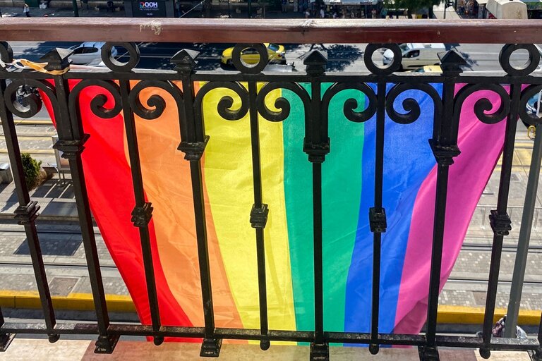 International Day Against Homophobia, Biphobia, Intersexism and Transphobia (IDAHOBIT) - Rainbow flag next to the EPLOs buildings
