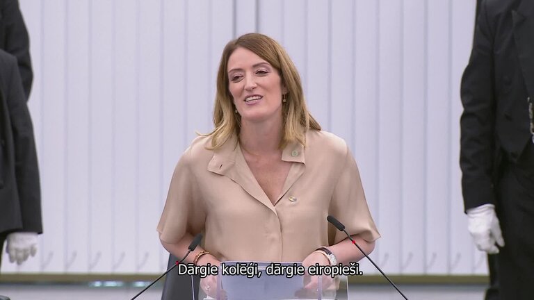 LV Subt - Election of the President of the European Parliament: Acceptance speech by Roberta METSOLA, re-elected EP President (Version with Latvian subtitles)