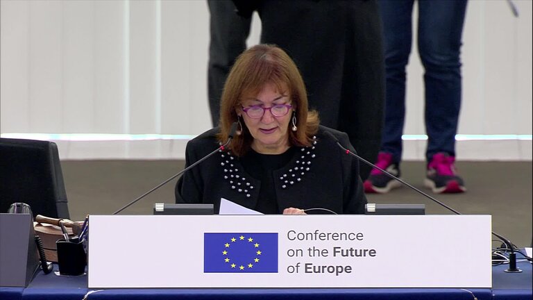 Conference on the Future of Europe - Plenary session: presentation of the citizens panels by Dubravka SUICA, European Commissioner for demography and democracy, and by representatives of the European Citizens' Panels