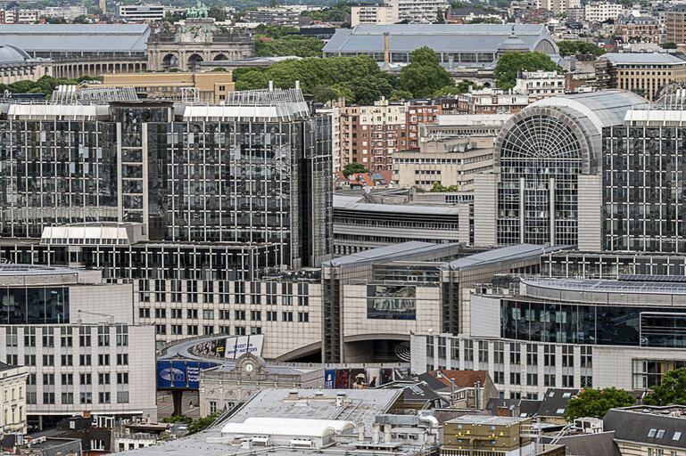 Aerial View of the EP buildings in Brussels from Bastion tower