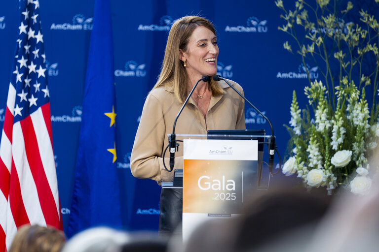Fotografija 2: Annual Gala 2025 of the American Chamber of Commerce to the European Union - Keynote speech by Roberta METSOLA, EP President